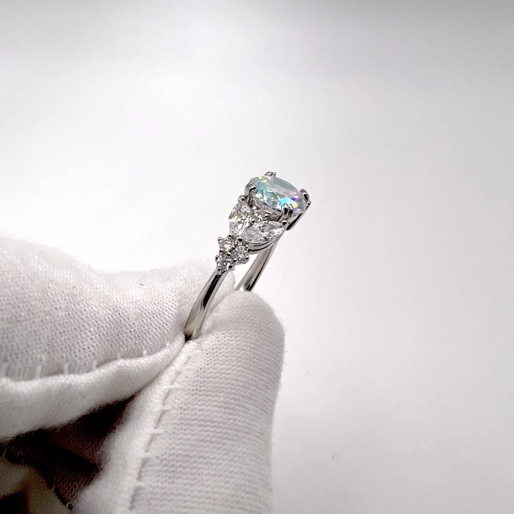 .925 Sterling Silver Iridescent Rainbow CZ Ring